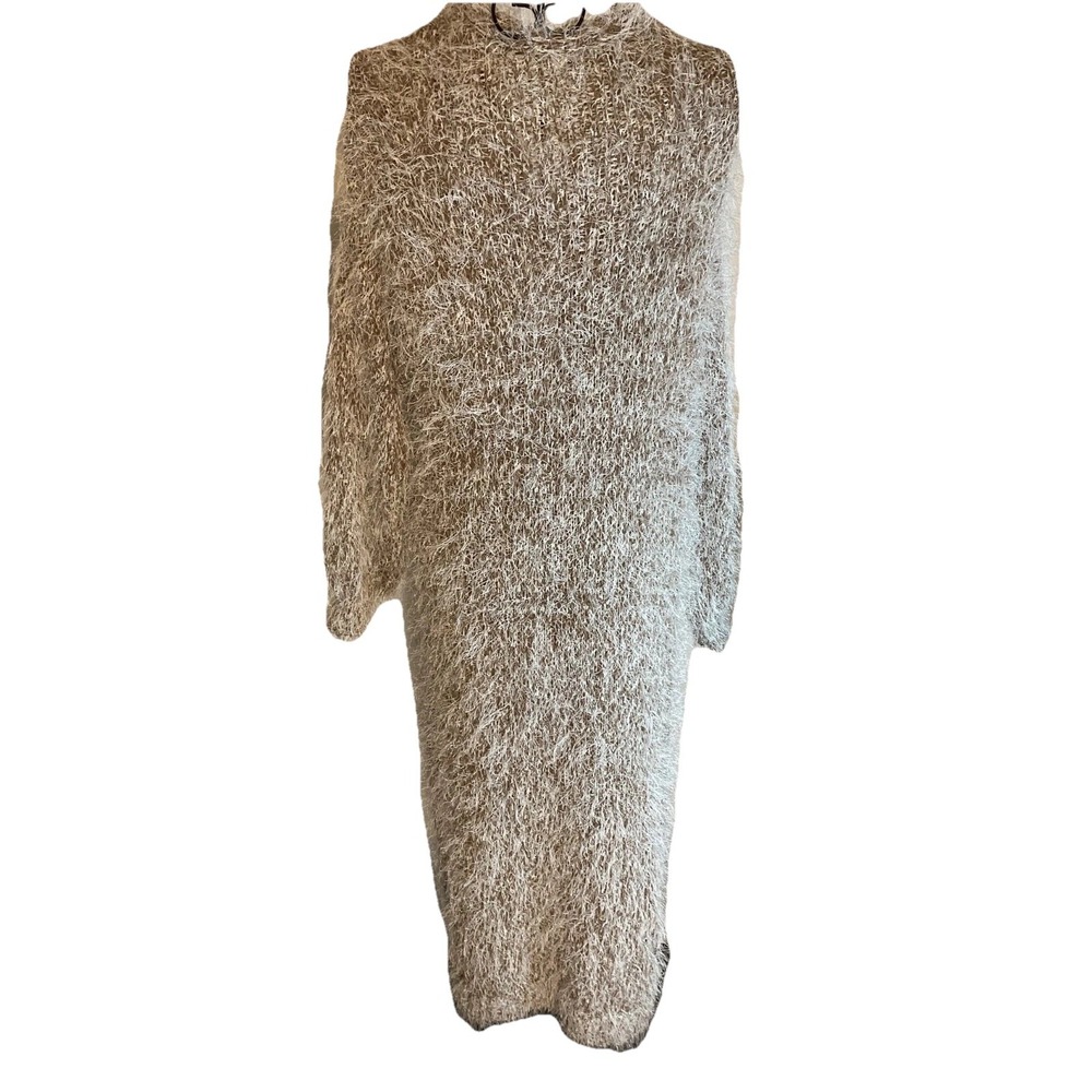 Women's Shaggy Beige Fluffy Long Duster Cardigan Size XS/S - Picture 5 of 8